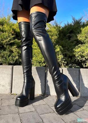 Ботфорт-чулок деми на каблуках черные женские, экокожа5 фото