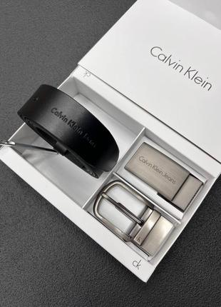 Ремінь пояс + упаковка чоловічий шкіряний в стилі calvin klein / ремень мужской кожаный в стиле calvin klein