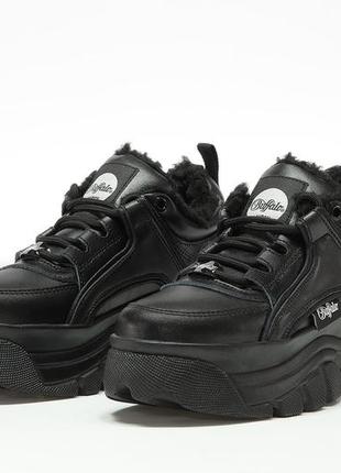 Жіночі шкіряні кросівки buffalo london black fur5 фото