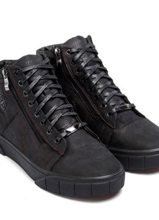 Зимові шкіряні черевики philipp zapatillas колір коричневий, чорний
