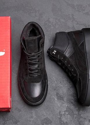 Мужские зимние ботинки nike black leather