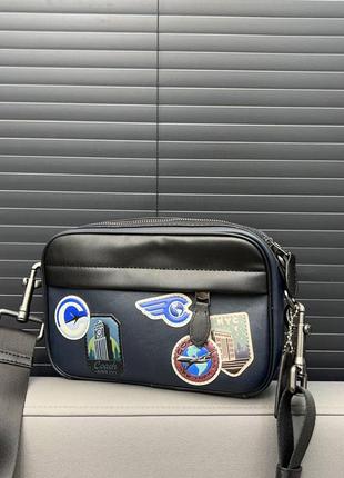Чоловіча сумка coach academy crossbody signature canvas синя барсетка