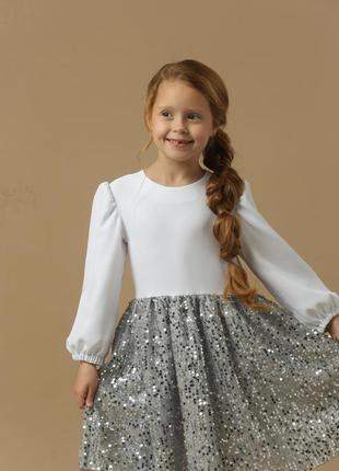 Детское белое нарядное платье с паетками для девочки 2 3 4 5   лет6 фото