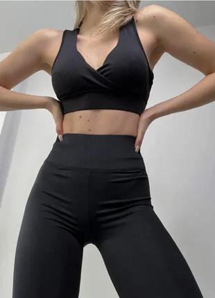 Чорні лосінки з біфлексу з широкою утягуючою резинкою