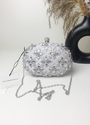 Серебристая сумочка клатч с камушками glamorous glitter