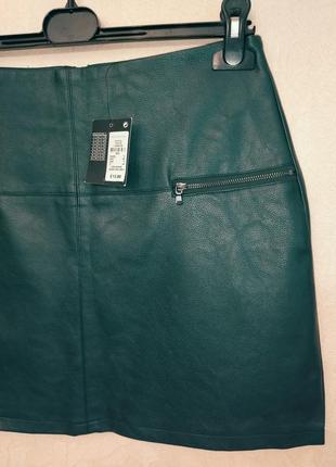 Зелёная кожаная юбка экокожа мини юбка1 фото