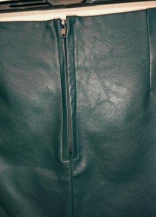 Зелёная кожаная юбка экокожа мини юбка4 фото