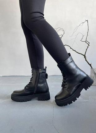 Жіночі зимові черевики. натуральна шкіра, всередині екохутро. чорні7 фото