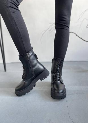 Жіночі зимові черевики. натуральна шкіра, всередині екохутро. чорні6 фото