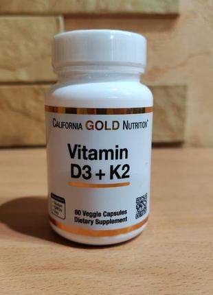 California gold nutrition, витамины d3 и к2, 60 растительных капсул