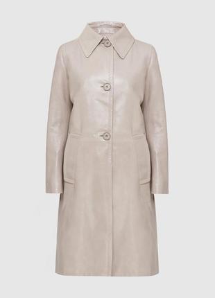 Шикарное женское бежевое кожаное пальто тренч в стиле prada