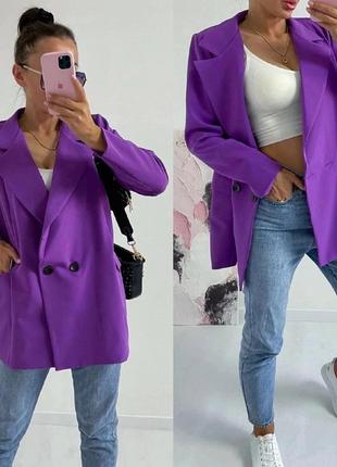 Пиджак удлиненный оверсайз классический жакет фиолетовый длинный трендовый стильный3 фото