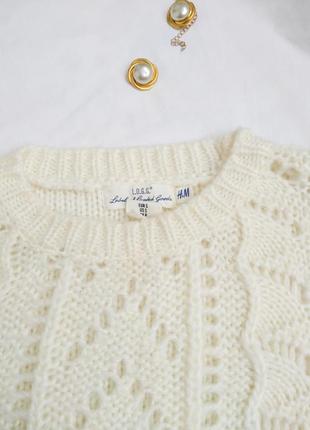 Молочный ажурный свитер h&m s размер3 фото