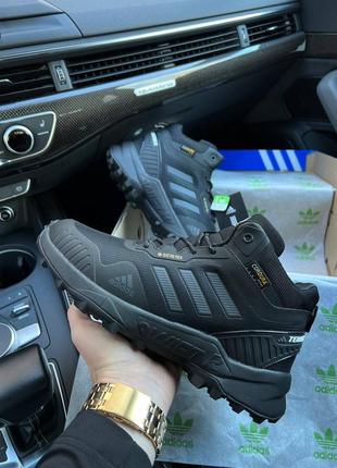 Зимние мужские кроссовки adidas terrex gore-tex cordura all black grey fur❄️7 фото
