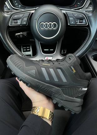 Зимние мужские кроссовки adidas terrex gore-tex cordura all black grey fur❄️9 фото
