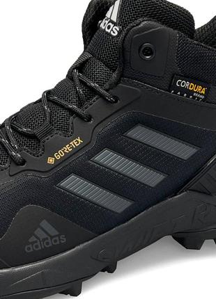 Зимние мужские кроссовки adidas terrex gore-tex cordura all black grey fur❄️4 фото