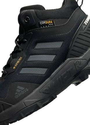 Зимние мужские кроссовки adidas terrex gore-tex cordura all black grey fur❄️3 фото