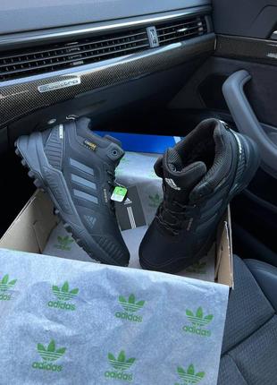 Зимние мужские кроссовки adidas terrex gore-tex cordura all black grey fur❄️10 фото