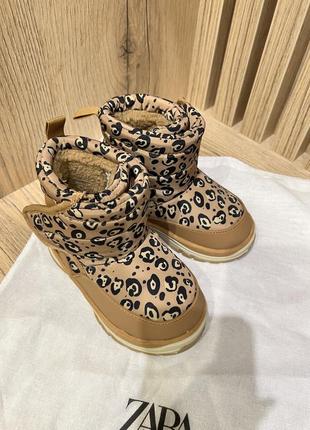 Детские зимние леопардовые сапоги zara для девочки