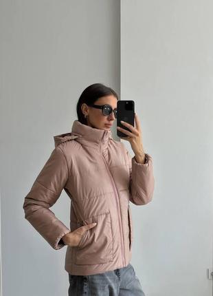Женская демисезонная куртка с потайным капюшоном7 фото