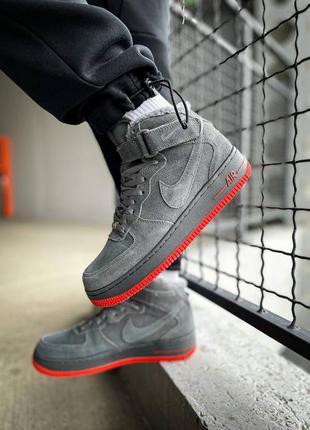 Кроссовки nike air force 1 high fur grey red