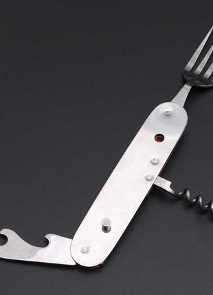 Туристический набор складной (мультитул) 6 в 1 (ложка, вилка, нож, открывалка, штопор) black8 фото