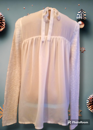 Женская блуза кофточка джемпер свитер белого цвета хлопок серебристая нарядная2 фото