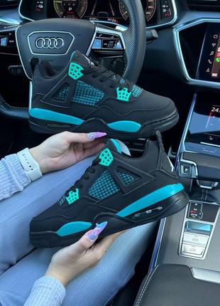 ❄️зимние женские кроссовки nike air jordan 4 retro black mint fur❄️