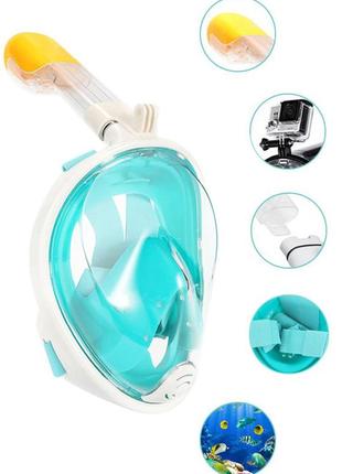 Полнолицевая маска для плавания free breath (s/m) m2068g с креплением для камеры бирюзовый4 фото