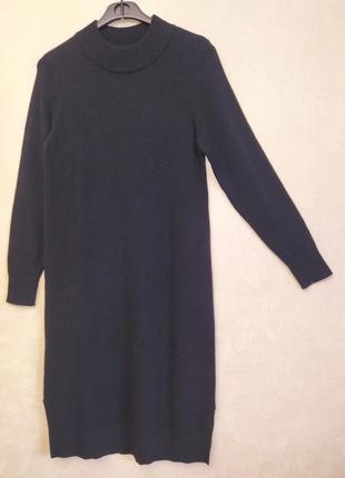 Трикотажное платье миди свободного кроя чёрное вязаное платье оверсайз тёплое длинное платье6 фото