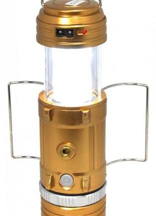 Аккумуляторная кемпинговая led лампа sheng ba sb 9699 c фонариком и солнечной панелью gold (3625)2 фото
