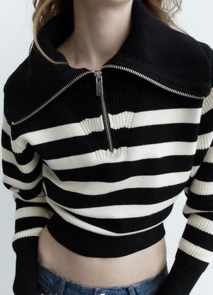 Чорно білий светр з блискавкою застібкою zara5 фото