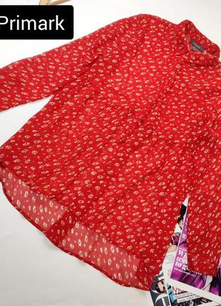 Сорочка жіноча червоного кольору подовжена вільного крою в квітковий принт від бренду primark 12