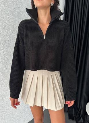 Трендовий жіночий молодіжний светр з коміром на блискавці вʼязаний