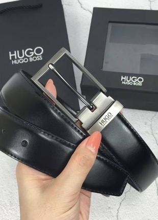 Ремень hugo boss с 2 пряжками черный коричневый на подарок / мужской