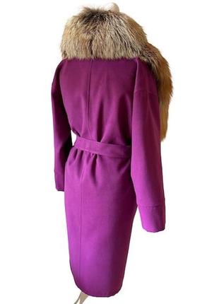 Елегантне бузкове пальто без підкладки з коміром із натурального хутра лисиці 46 ro-270064 фото