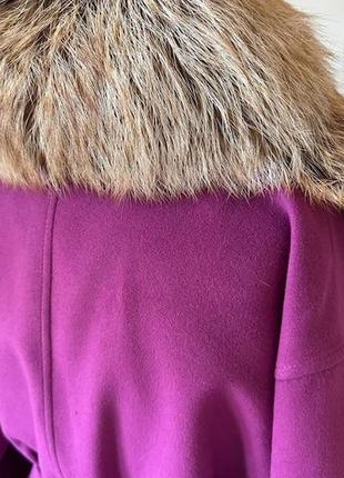 Елегантне бузкове пальто без підкладки з коміром із натурального хутра лисиці 46 ro-270066 фото