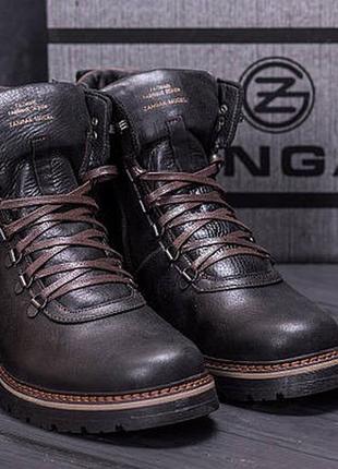 Мужские зимние кожаные ботинки zg black military style6 фото