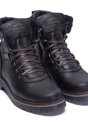 Мужские зимние кожаные ботинки zg black military style10 фото