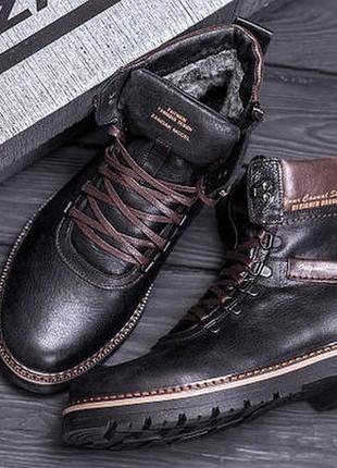 Мужские зимние кожаные ботинки zg black military style8 фото