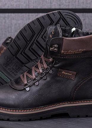 Мужские зимние кожаные ботинки zg black military style2 фото