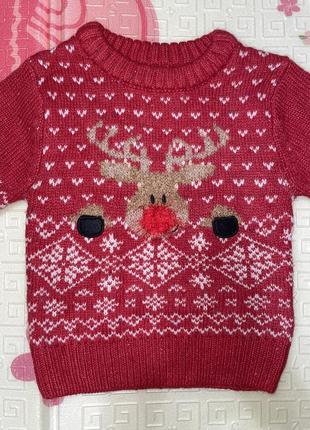 Теплий светр, новорічний светр 6-9 міс