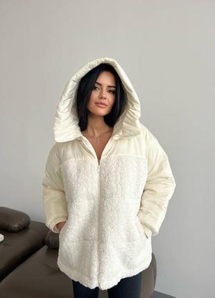 Зимняя женская куртка oversize с мехом тедди🧸❄️ до -30⁰