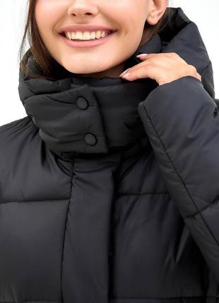 Длинный зимний пуховик, пальто из водонепроницаемой плащевки с капюшоном 44-505 фото