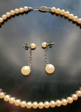 Набор бусы-чокер и серьги, имитация жемчуга, 50ти