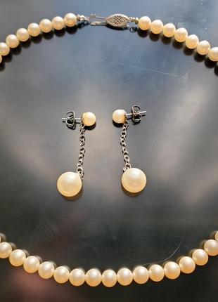 Набор бусы-чокер и серьги, имитация жемчуга, 50ти