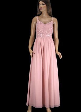 Новое брендовое вечернее платье макси "yumi" нежно-розового цвета. размер uk14/eur42.
