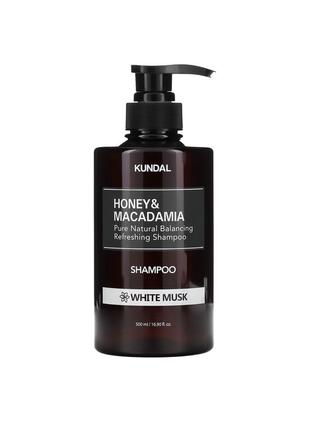 Бессульфатный восстанавливающий шампунь для волос белый мускус kundal honey & macadamia pure natural