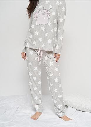 Женская пижама брюки и кофта серая звездочки 145014 фото