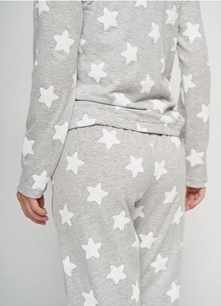 Женская пижама брюки и кофта серая звездочки 145015 фото